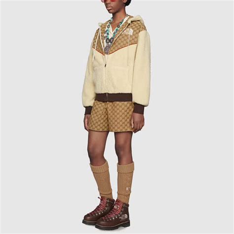 gucci x the north face gg canvas shearling jacket beige|gucci x north face boots.